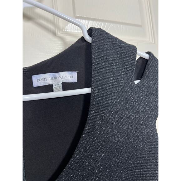 Dress the Population Bryce Midi Stretch Knit Black Metallic Dress Glam Curvy - Picture 6 of 11